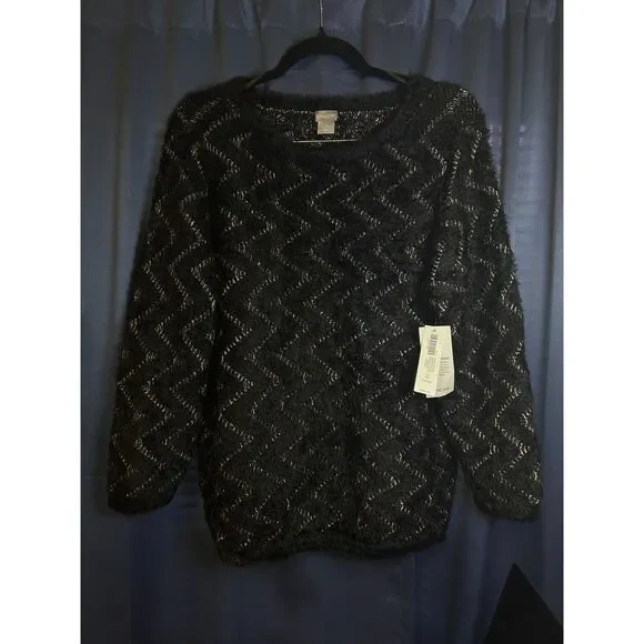Chico's Zig-Zag Fuzzy Soft Jacquard Pullover Sweater NWT Size US LARGE - Picture 4 of 10